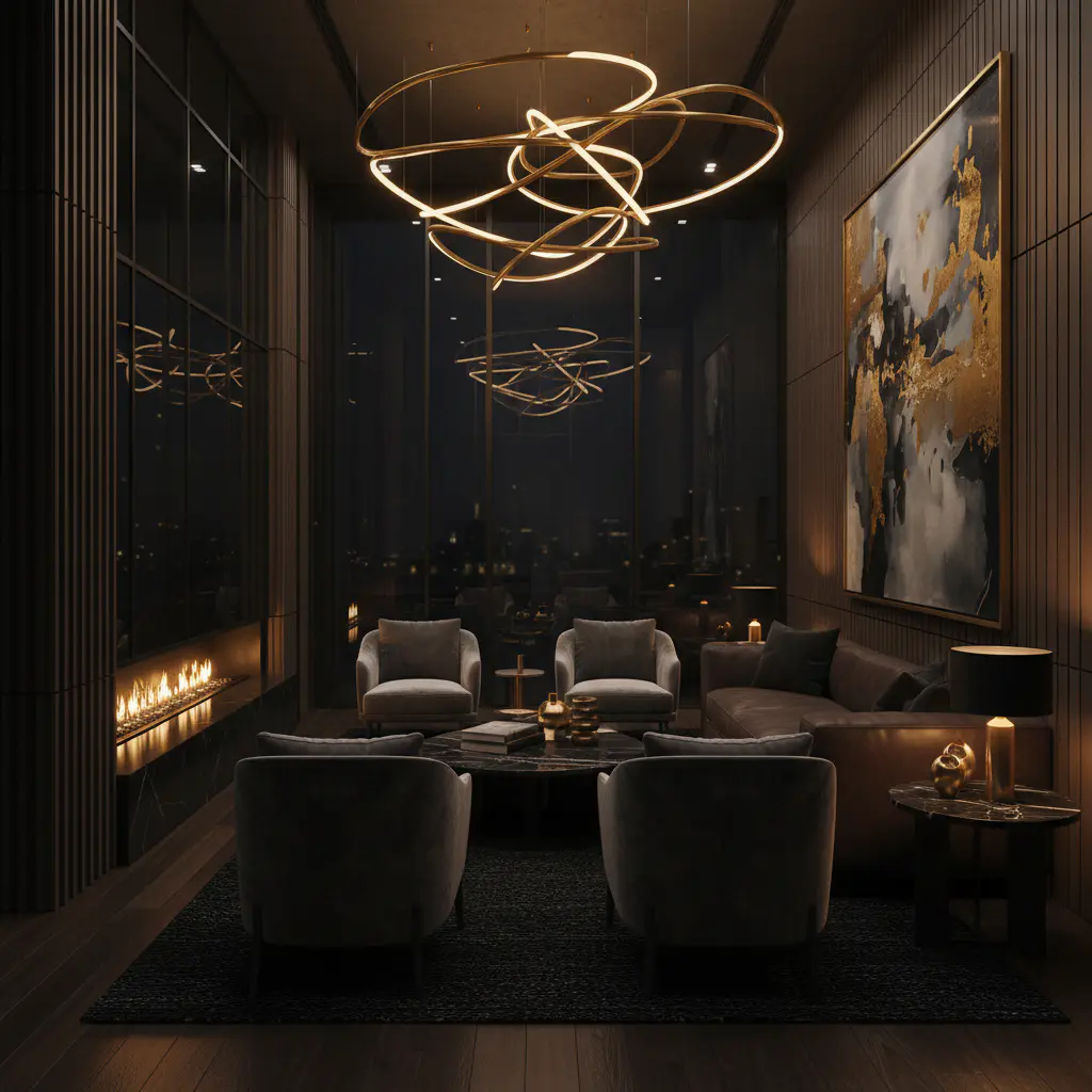 Luxurious dark-themed lounge