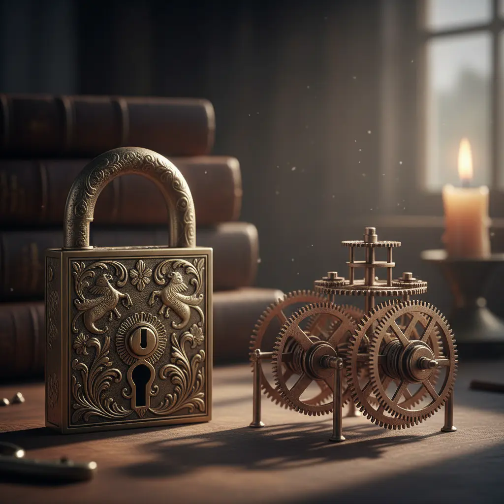Intricate antique brass lock